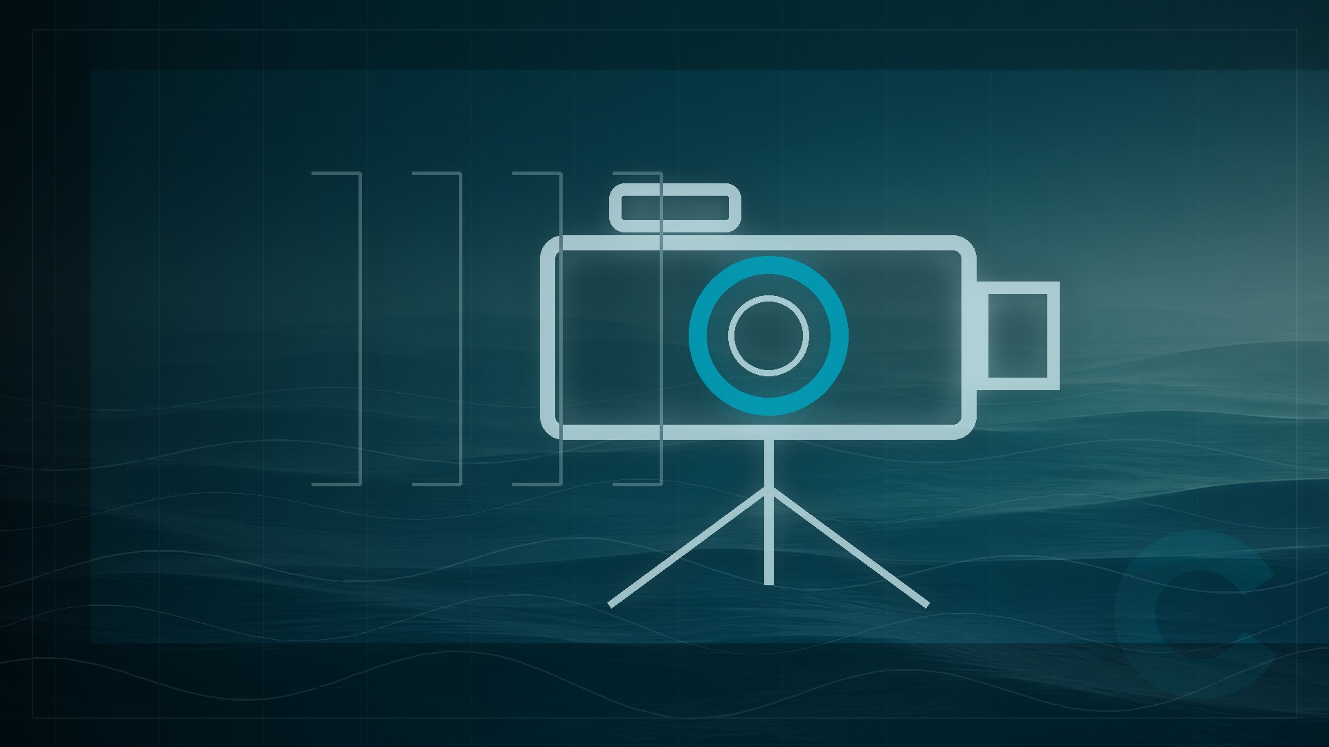 Ícone de câmera sobre ondas gráficas, representando decisões técnicas na produção audiovisual.